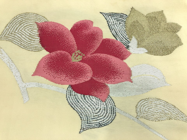 JAPANESE KIMONO / ANTIQUE NAGOYA OBI / WOVEN BRANCH FLOWER